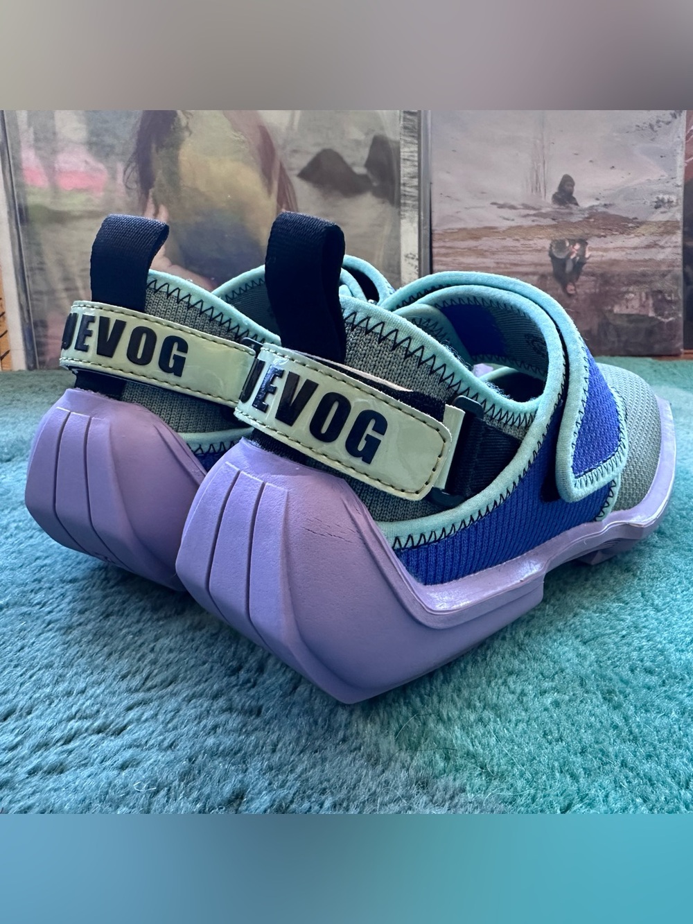 Fluevog EXCELLENT Angel Blair vegan Velcro strap green/blue/purple MJ sneaker -9 - Picture 5 of 16